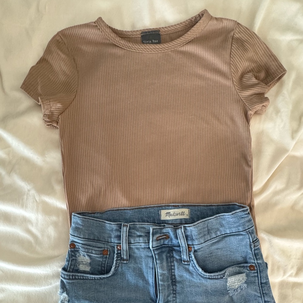 Olivia Rae Beige Ribbed Top
